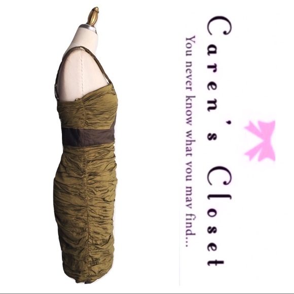 BCBGMAXAZRIA Gold Ruched Mini Cocktail Dress - Picture 5 of 8